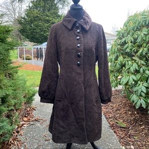 George Simonton Wool Angora Tencel Blend Long Brown Suede Overcoat Size 10 EUC